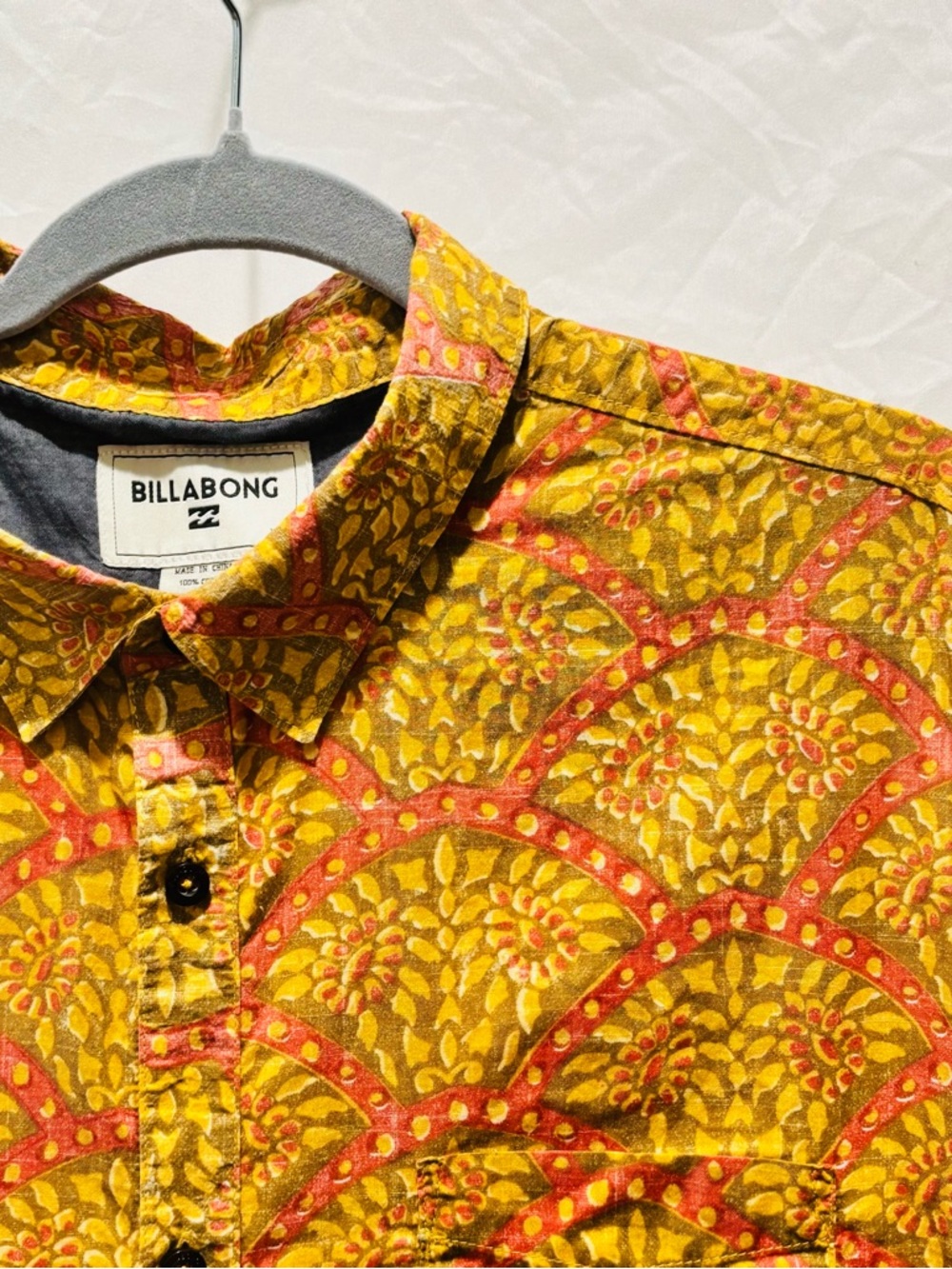Billabong Vintage Button-Down Short Sleeve Men's Cotton Shirt Yellow Orange XL - Picture 5 of 5